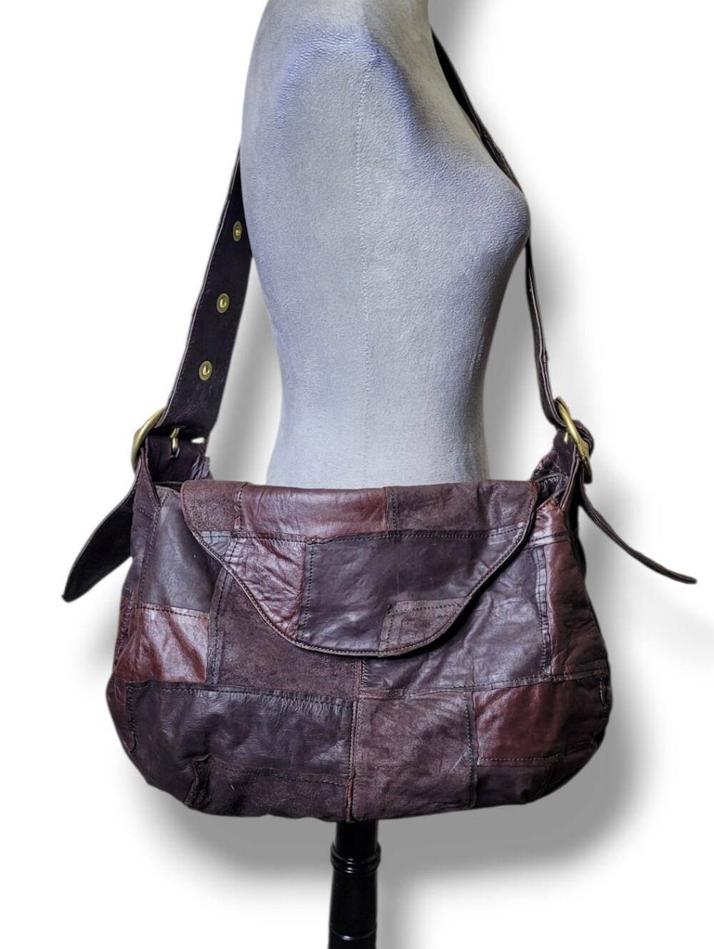 Foley + Corinna Brown Patchwork Leather Slouchy Boho Shoulder Bag